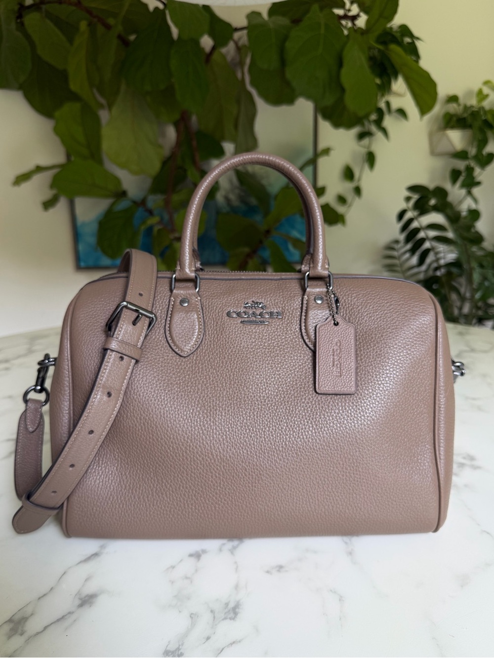 Coach Rowan Large Satchel Bag Crossbody In Leather Dark Stone CV960